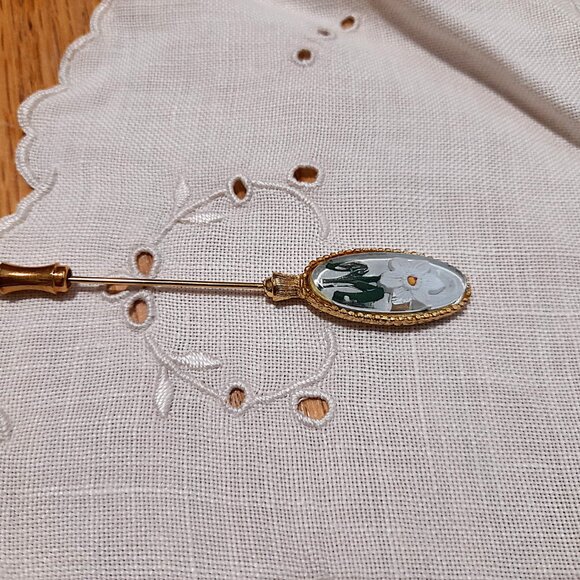 Vintage White Daffodil Stick Pin Retro Flower Jewelry Men Women Unisex - Picture 8 of 10